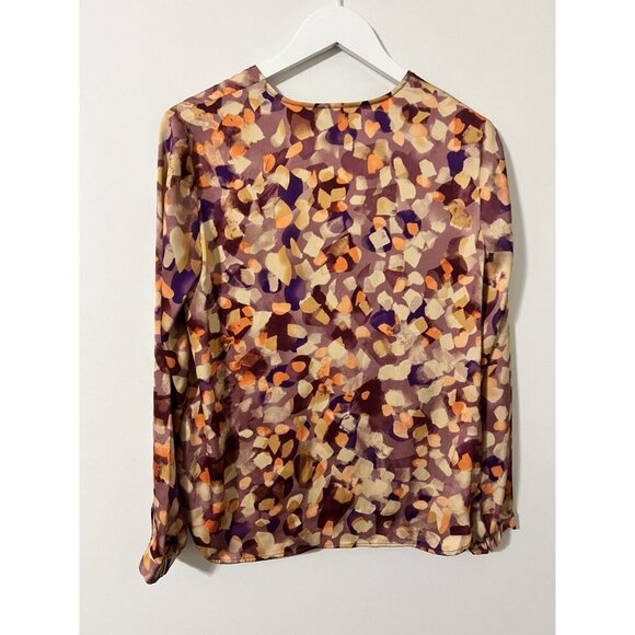 Cabi Orange # 4718 V-Neck Crossover Long Sleeve Satin Blouse Twinkle Tuck XS - Picture 7 of 7